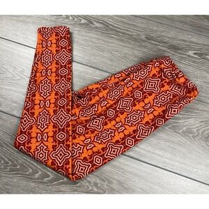 Lularoe Women's Pull On Geometric Cupid Pattern Leggings Orange Red Tall & Curvy